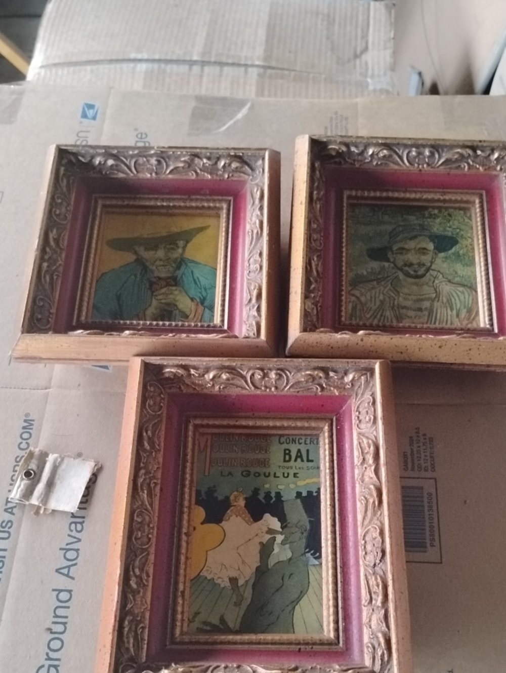 Vintage Ornate Square Wall Art Set in Gold and Burgundy - Unbranded